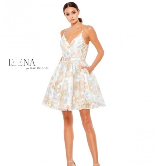 Mac Duggal Dresses & Skirts - IEENA FOR MAC DUGGAL NWT White Floral Embroidered Plunging Back Mini Dress 4